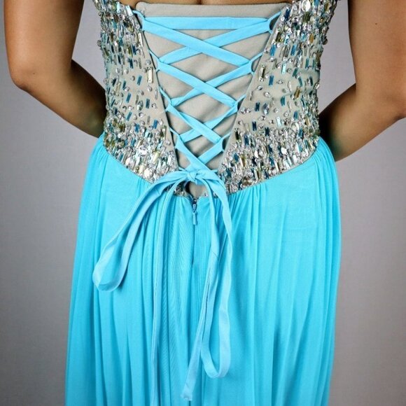 NWT Terani Couture Strapless Aqua Formal Gown $306 - Picture 8 of 13